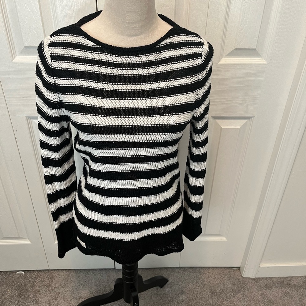 Ralph Lauren size S Linen Blend Striped Black and White Women's Sweater